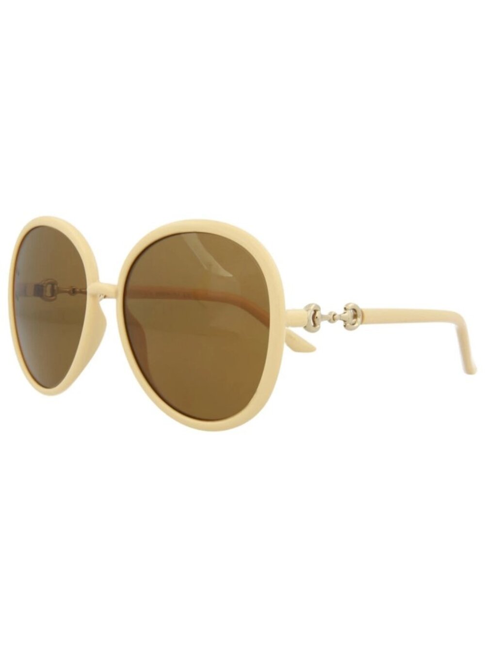 New Gucci Women's Sunglasses Round Oval Injection Frame Beige Beige Brown